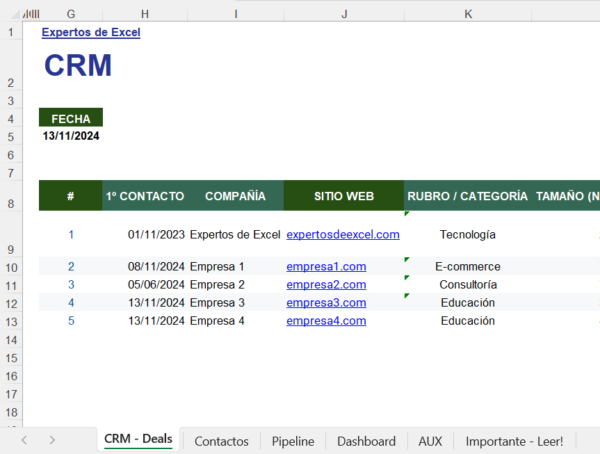 CRM en Excel - CRM en Google Sheets